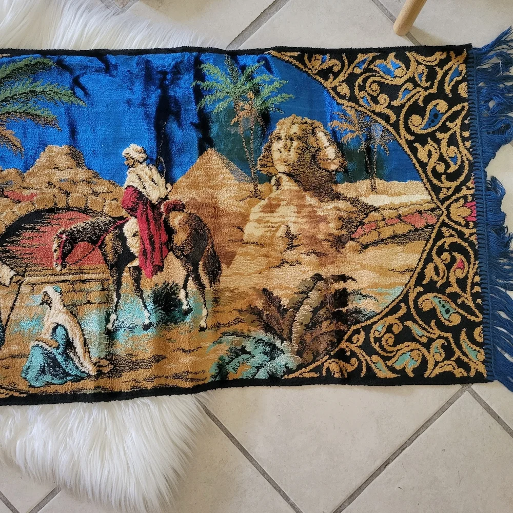 Vintage Elegant Blue and Gold Tapestry Wall Decor